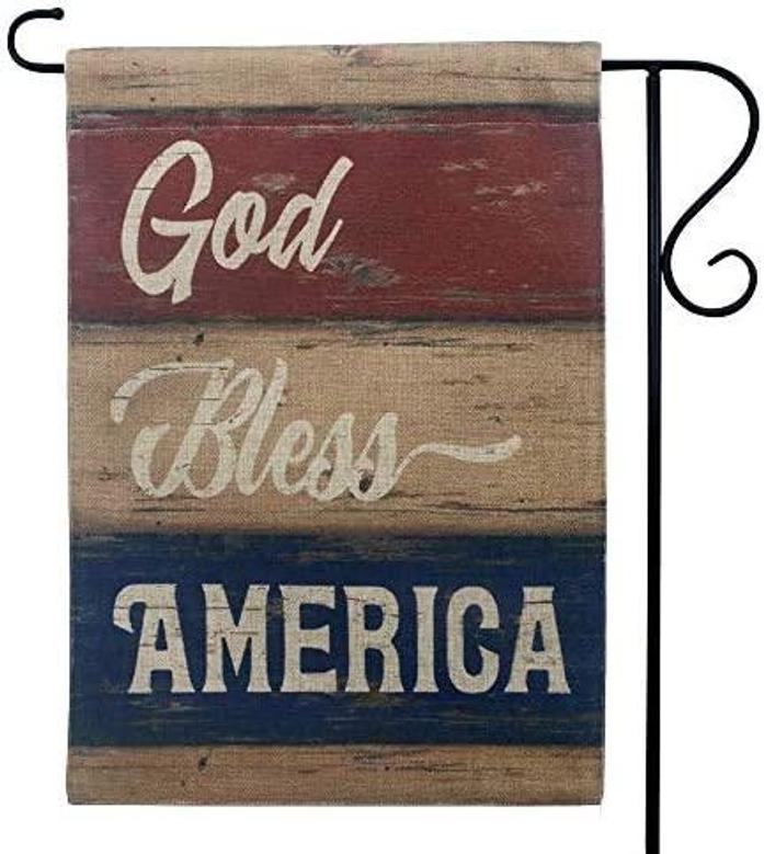 Vintage God Bless America Patriotic Burlap Garden Flag Double Sided 12 X 18 Inch 4th Of July Holiday Small Flag For Yard Decor Outdoor Home Decoration
