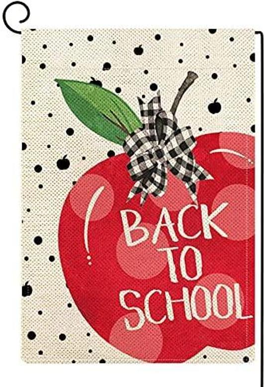 Welcome Back To School Garden Flag Double Sided Polka Dot Apple Yard Flag First Day To School Farmhouse Rustic Outdoor Porch Lawn Decoration 12x18inch
