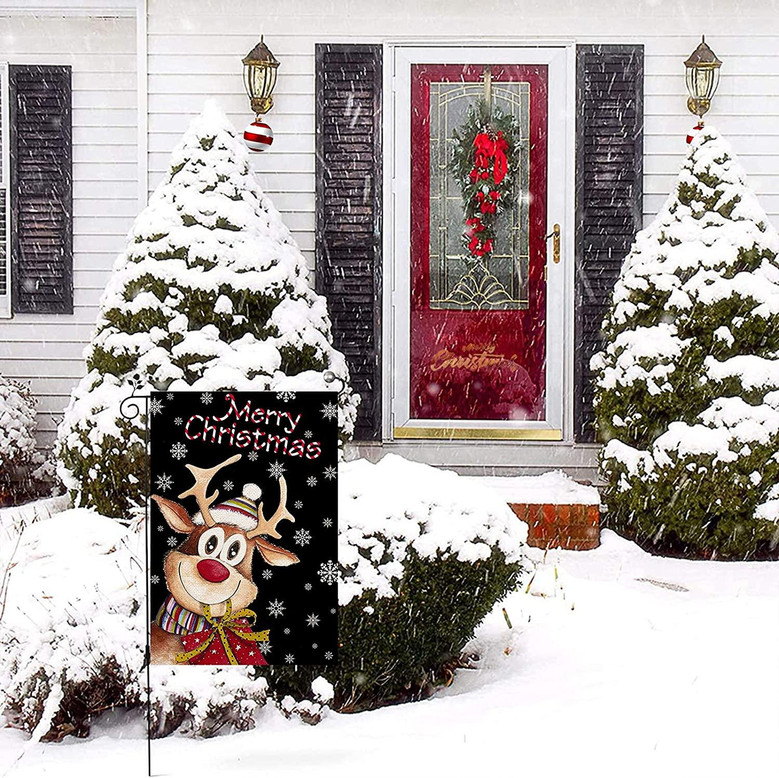 Welcome Christmas Garden Flag 12 X 18 Inch Double Sided Burlap White Snowman Buffalo Plaid Christmas Decoration For Home Yard Decor