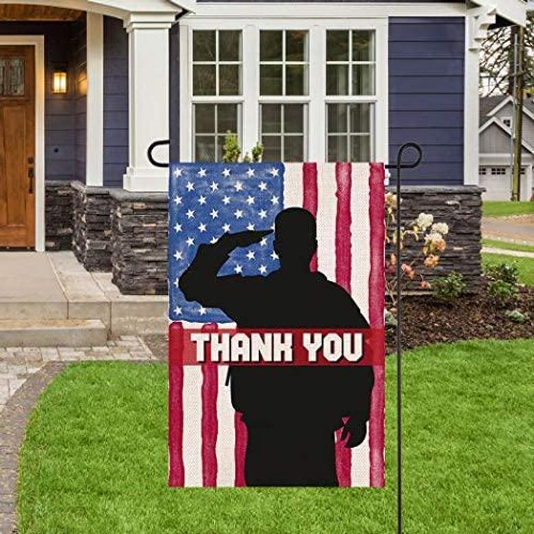 Welcome Double Sided American Thank You Burlap Garden Flags, Memorial Day, Fourth Of July, Veterans Day Patriotic Outside Porch Patio Farmhouse Yard Outdoor Decorative 12 X 18 Inch