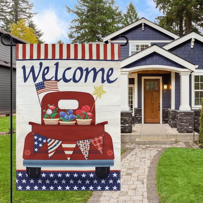 Welcome Garden Flags For Outside 12×18 Inch,4th Of July Patriotic Garden Flag Spring Garden Flag, Yard Flag Double Sided