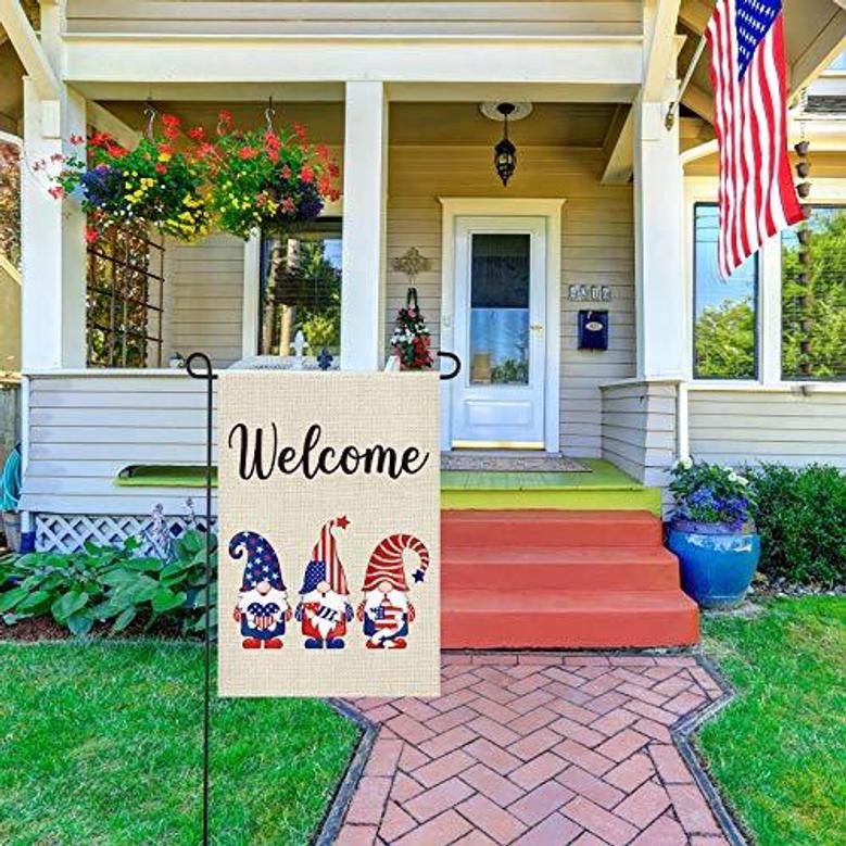 Welcome Gnomes Garden Flag 4th Of July Patriotic Memorial Day Yard Flag Seasonal Independence Day House Flag Double-sided Holiday Decorative Flag For Indoor Outdoor Holiday Decoration