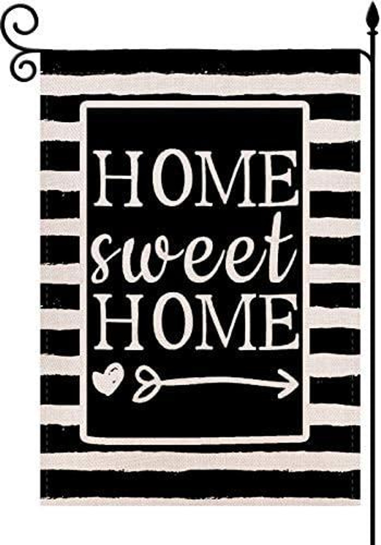 Welcome Home Watercolor Stripes Garden Flag , Home Sweet Home Vertical Double Sided 12 X 18 Inch Rustic Burlap Black And White Spring Summer Holiday Outdoor Décor