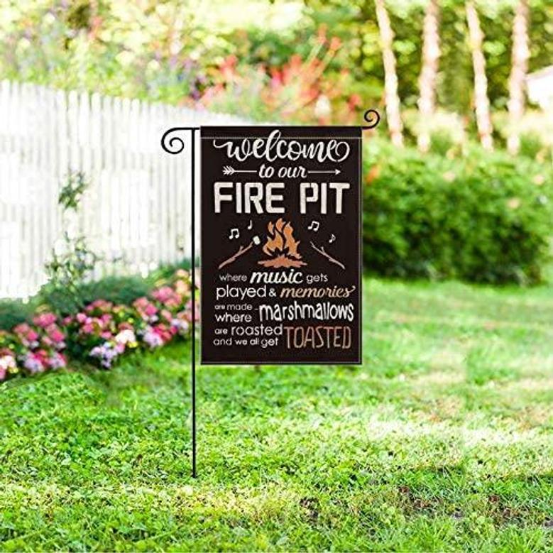 Welcome To Our Fire Pit Garden Flag Double Sided, Camping Marshmallows Music Camper Yard Outdoor Decoration