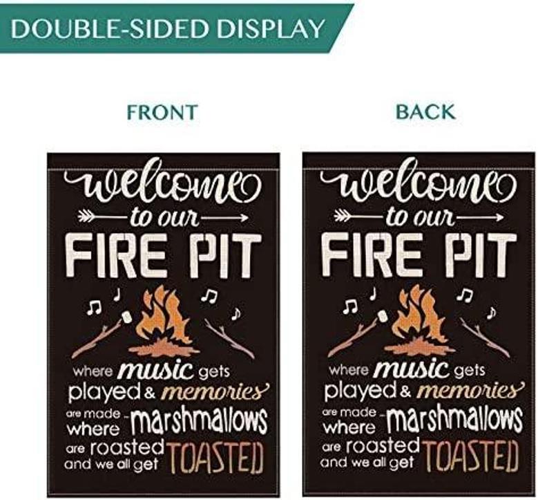 Welcome To Our Fire Pit Garden Flag Double Sided, Camping Marshmallows Music Camper Yard Outdoor Decoration