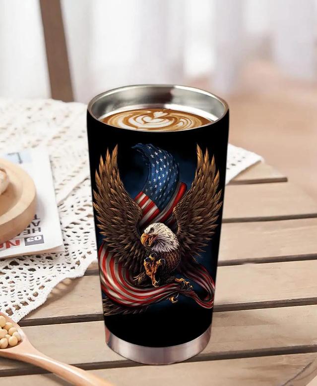 20oz Patriotic Eagle Tumbler-stainless Steel Travel Mug With Lid And Straw Gift For Man Grandpa Dad Husband Son