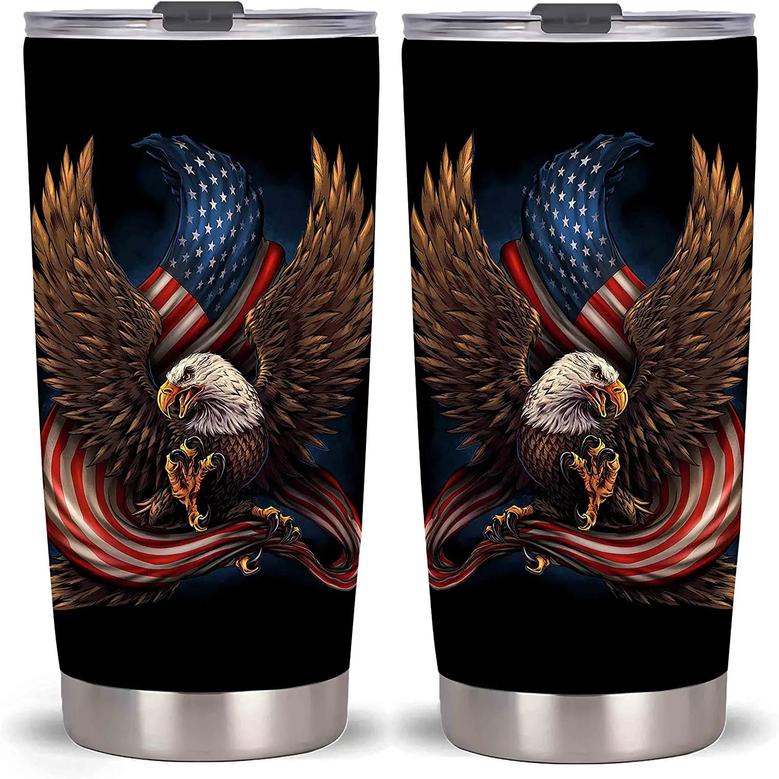 20oz Patriotic Eagle Tumbler-stainless Steel Travel Mug With Lid And Straw Gift For Man Grandpa Dad Husband Son