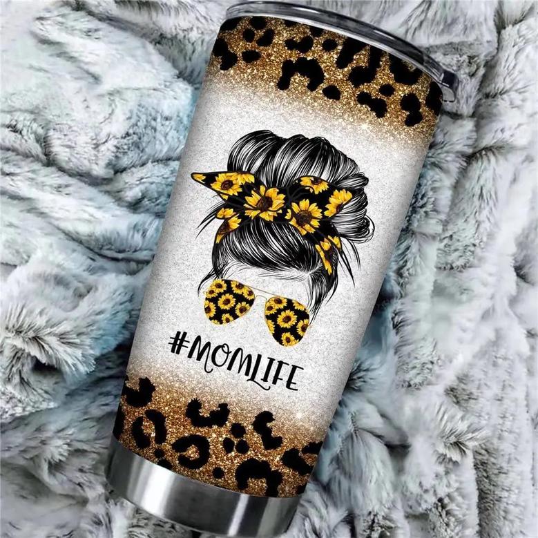 Blessed Mom Tumbler Cup 20oz Mom Life Mug Leopard Travel Tumbler Vacuum Insulated Coffee Cup For Mom, Sunflower Double Wall Thermos For Ice Hot Drink, Stainless Steel Mama Mommy Cup