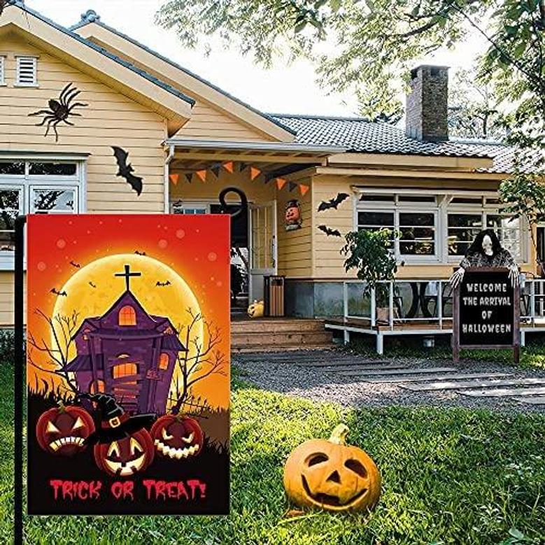 Halloween Garden Flag,'' Trick Or Treat'' Yard Flag Double Sided, Halloween Yard Outdoor Decoration 12x18 Inch