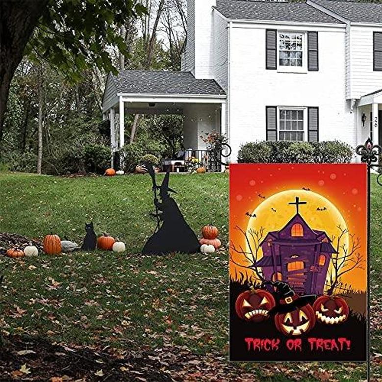 Halloween Garden Flag,'' Trick Or Treat'' Yard Flag Double Sided, Halloween Yard Outdoor Decoration 12x18 Inch