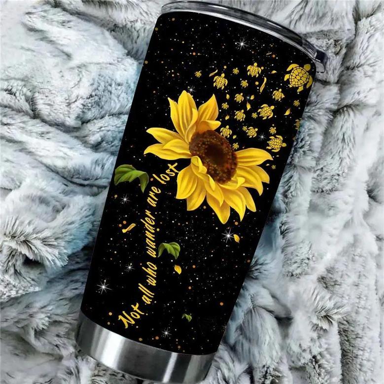 Not All Who Wonder Are Lost Vacuum Tumbler Mug, 20oz Double Wall Tumblers For Mom, Just A Girl Who Loves Turtles Insulated Thermal Cup, To Daughter Stainless Steel Travel Coffee Mugs