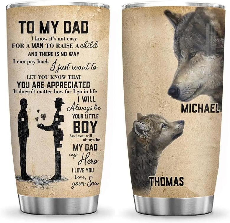 Personalized Name Tumbler, To My Dad Stainless Steel Tumbler, Father And Son Tumbler, Custom Name Tumbler, Gift For Father's Day, 20oz Stainless Steel Tumbler