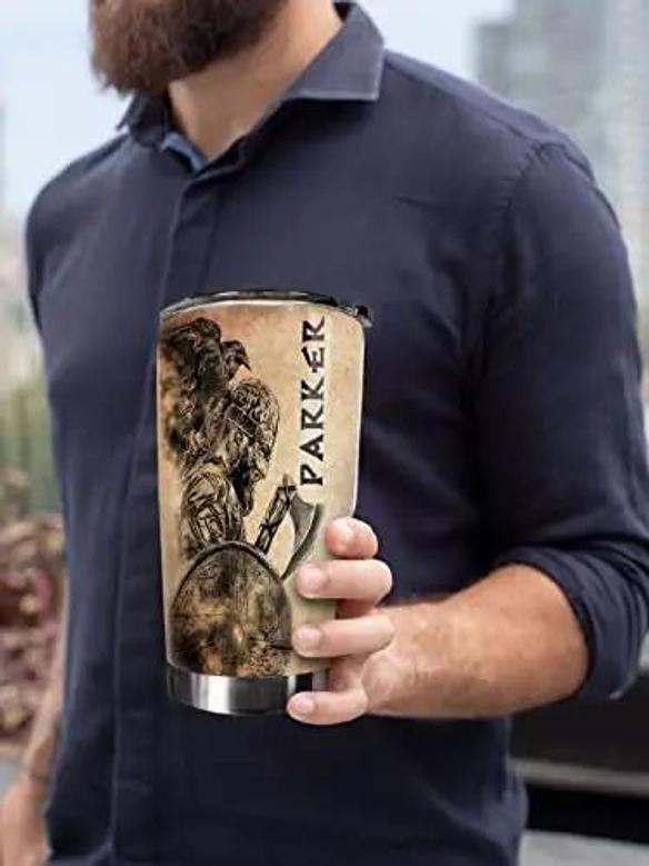 Viking Personalized Tumbler 20oz, Believe In Yourself Tumbler, Love Dad Tumbler, Custom Dad Name Tumbler, Gift For Father's Day, Viking Odin Stainless Steel Tumbler