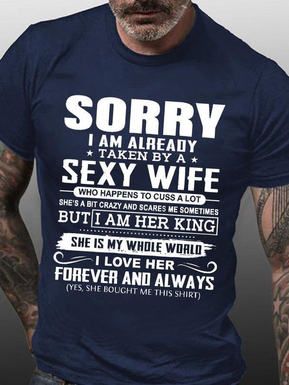 Men's Funny Sexy Wife Loose Text Letters T-shirt