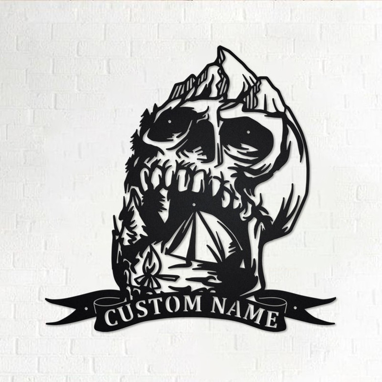 Custom Skull Camping Metal Wall Art, Personalized Camper Name Sign Decoration For Room, Camping Home Decor, Custom Camping, Skull Camping