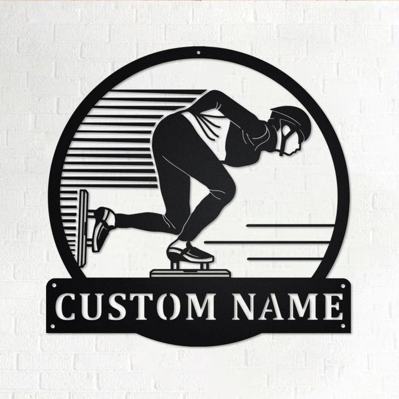Custom Speed Skating Sport Metal Wall Art, Personalized Skater Name Sign Decoration For Room, Speed Skating Metal Home Decor, Custom Skating