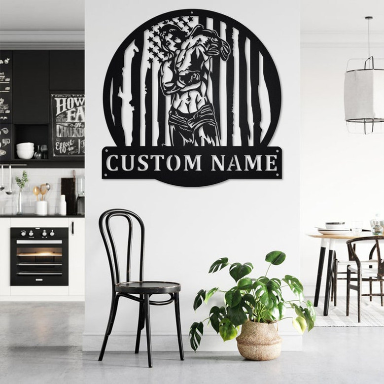 Custom USA Female Noodler Catfish Metal Wall Art, Personalized Noodling Head Name Sign Decoration For Room, Noodler Catfish Head Home Decor