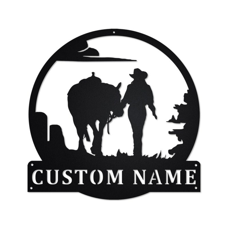 Personalized Cowgirl Walking With Horse Metal Sign | Country Girl Metal Wall Art | Cowgirl Metal Sign | Gift For Cowgirl | Horse Lover Gift Personalized Cowgirl Walking With Horse Metal Sign | Country Girl Metal Wall Art | Cowgirl Metal Sign | Gift For Cowgirl | Horse Lover Gift