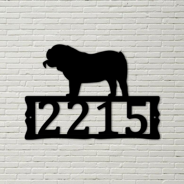 Dog House Numbers - English Bulldog Metal Address Plaque for House, Address Number, Metal Address Sign, House Numbers, Front Porch Address