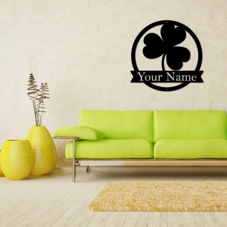 Lucky Shamrock - Personalized 3 Leaf Clover - Metal Monogram - Irish Family Sign- Family Name Sign
