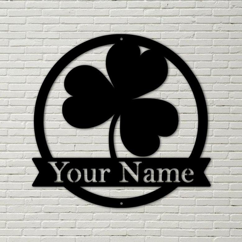 Lucky Shamrock - Personalized 3 Leaf Clover - Metal Monogram - Irish Family Sign- Family Name Sign