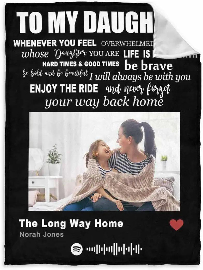 Personalized Bed Blanket With Picture To My Daughter From Mom Dad Black Custom Spotify Code Blanket Ultra-soft Micro Throw Blanket For Family Baby Girl Wife Husband Birthday Wedding