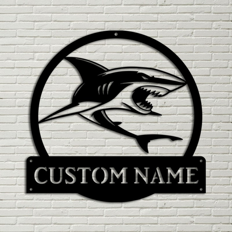 Personalized Tiger Shark Monogram Metal Sign Art, Custom Shark Monogram Metal Sign, Birthday Gift, Animal Funny, Father&#39;s Day Gift