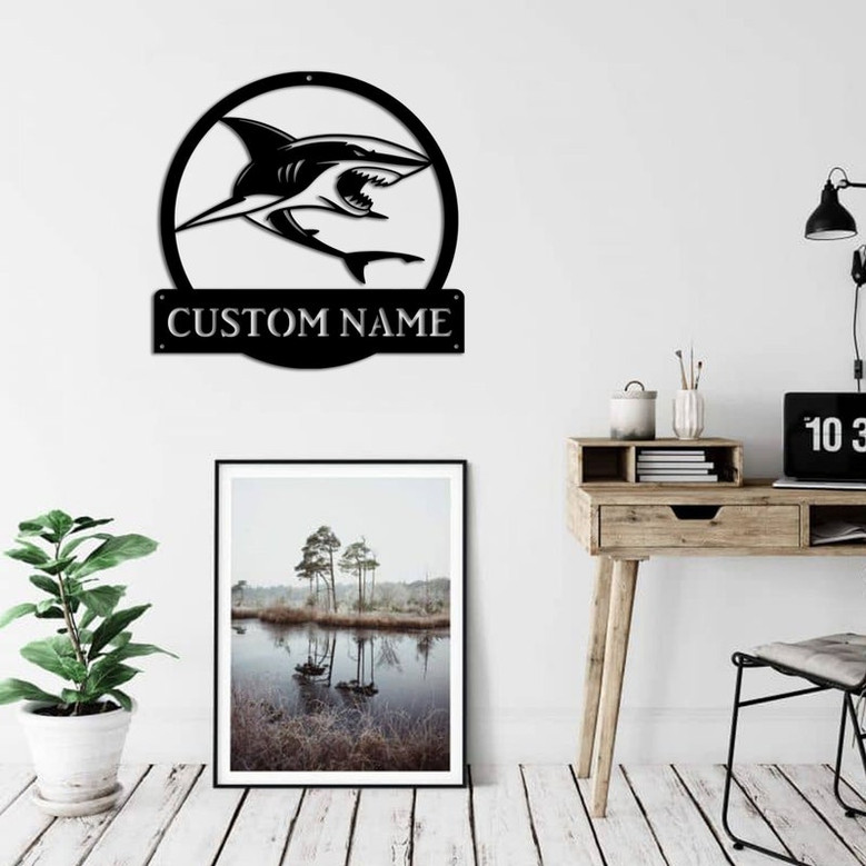 Personalized Tiger Shark Monogram Metal Sign Art, Custom Shark Monogram Metal Sign, Birthday Gift, Animal Funny, Father&#39;s Day Gift