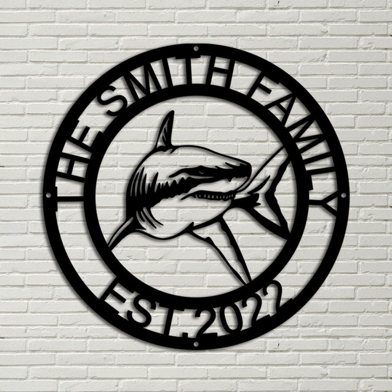 Shark Metal Sign, Last name Shark Sign, Metal Shark Sign, Metal Wall Art, Metal Monogram Sign, Metal Name Plaque, Room Decor, Porch Sign