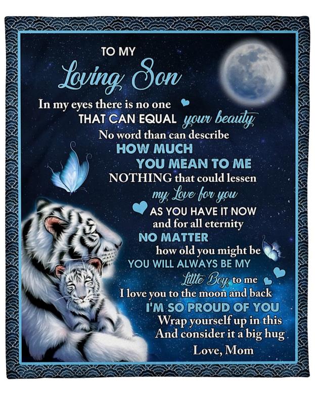 To my loving son Blanket, Tiger blanket gifts from mom dad, Custom Fleece Blankets,blankets for son, son birthday gifts