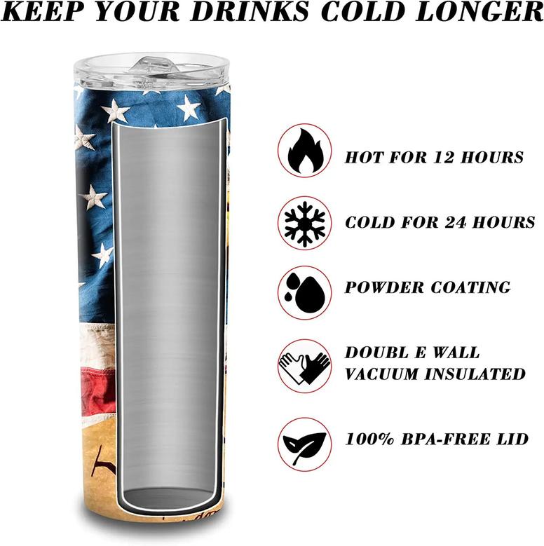 American Flag Eagle We The People Skinny Tumbler Stainless Steel Vacuum Insulated Travel Coffee Mug Slim Water Cup