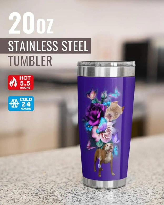 Pit Bull Funny Rose Purple And My Mom Is Always Right Stainless Steel Travel Tumbler 20oz Vacuum Insulated Coffee Cup For Ice Drink, Hot Beverage