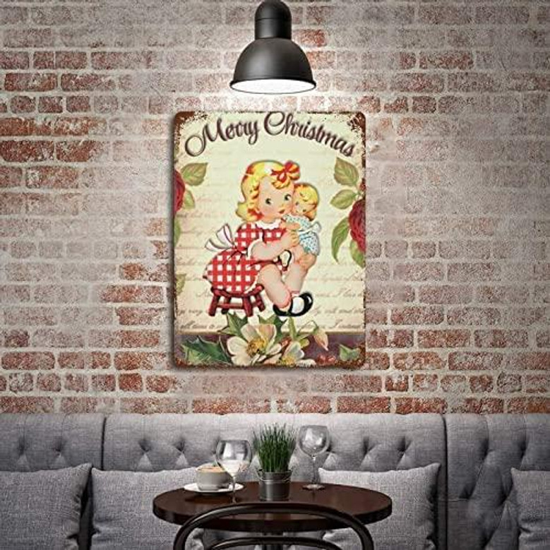 Angel Girls Metal Sign Merry Christmas Metal Tin Sign Vintage Metal Plaque For Halloween Christmas Thanksgiving Fall Home Wall Door Farmhouse Wedding Birthday Housewarming Gift