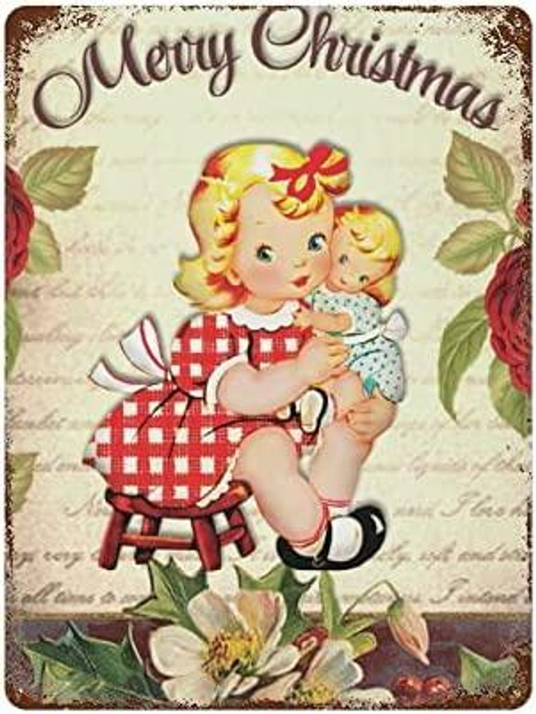 Angel Girls Metal Sign Merry Christmas Metal Tin Sign Vintage Metal Plaque For Halloween Christmas Thanksgiving Fall Home Wall Door Farmhouse Wedding Birthday Housewarming Gift