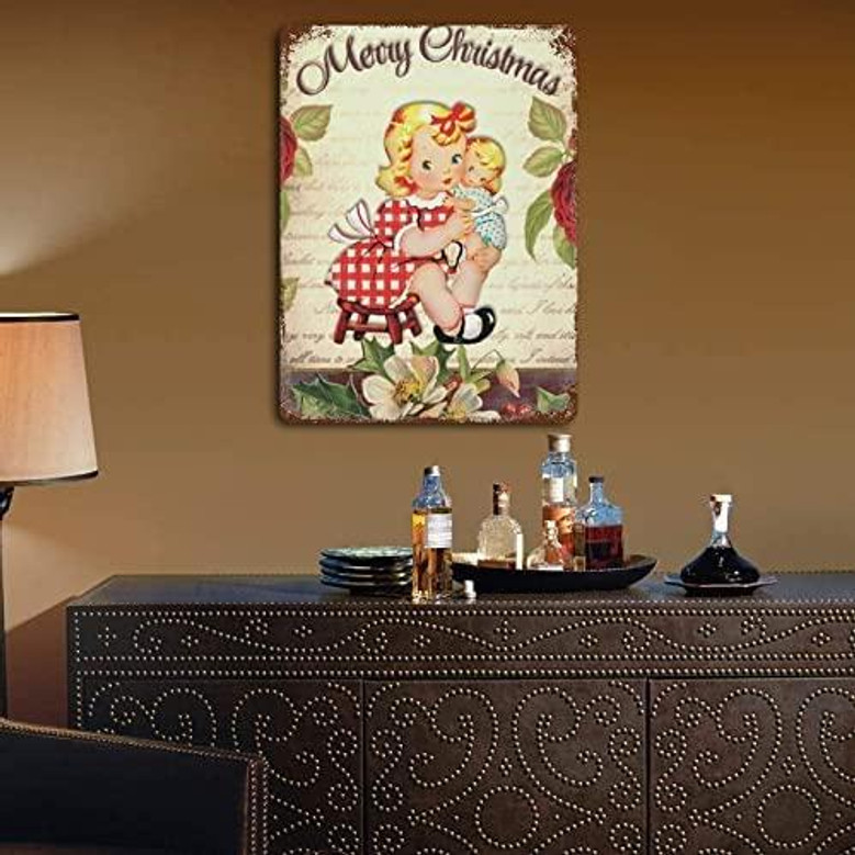Angel Girls Metal Sign Merry Christmas Metal Tin Sign Vintage Metal Plaque For Halloween Christmas Thanksgiving Fall Home Wall Door Farmhouse Wedding Birthday Housewarming Gift