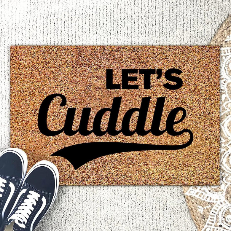 Let's Cuddle Rectangular Coir Doormat Mats, Closing Gift Encouraging Funny Door Mats Perfect For Housewarming Birthday Or New Home Gift