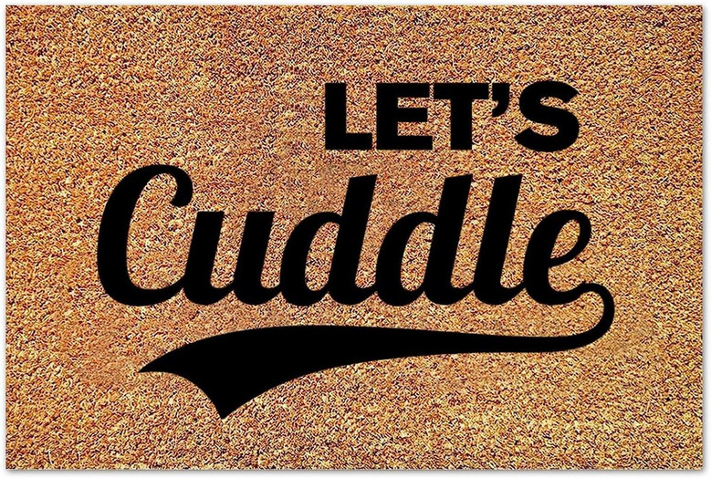 Let's Cuddle Rectangular Coir Doormat Mats, Closing Gift Encouraging Funny Door Mats Perfect For Housewarming Birthday Or New Home Gift