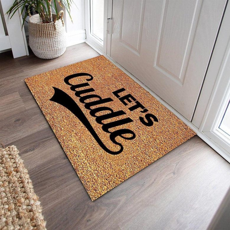 Let's Cuddle Rectangular Coir Doormat Mats, Closing Gift Encouraging Funny Door Mats Perfect For Housewarming Birthday Or New Home Gift