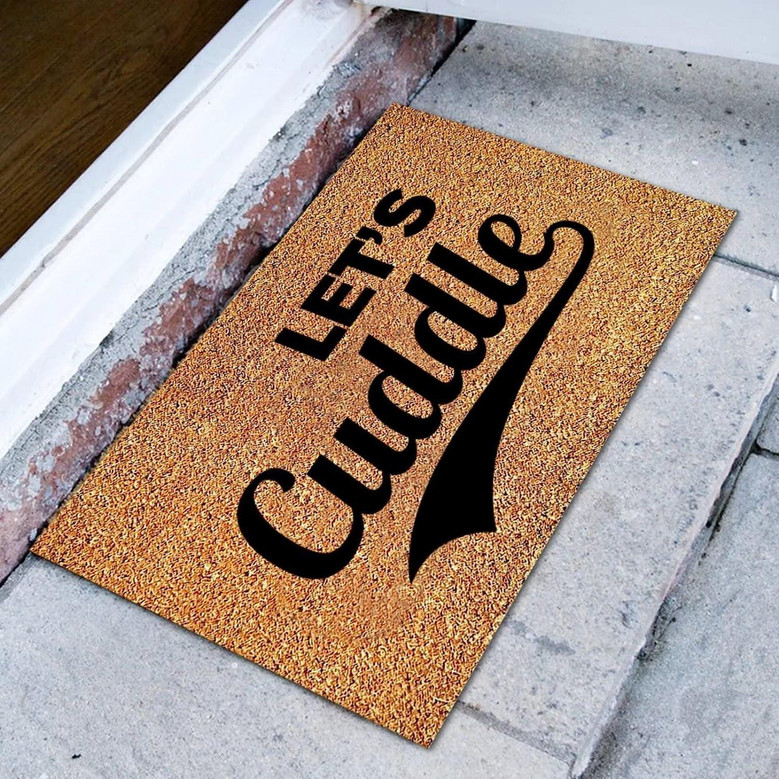 Let's Cuddle Rectangular Coir Doormat Mats, Closing Gift Encouraging Funny Door Mats Perfect For Housewarming Birthday Or New Home Gift