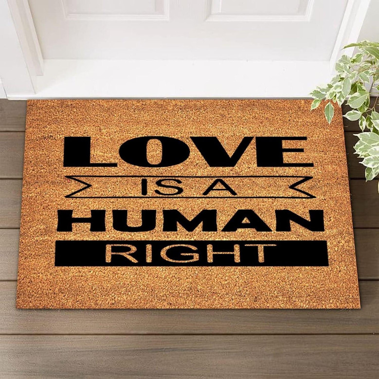 Love Is A Human Right Coir Mat Non-slip Backing Entryway Rugs Indoor, Funny Coir Doormat Entry Mat Custom Door Mats For Front Door Love Is A Human Right Coir Mat Non-slip Backing Entryway Rugs Indoor, Funny Coir Doormat Entry Mat Custom Door Mats For Front Door