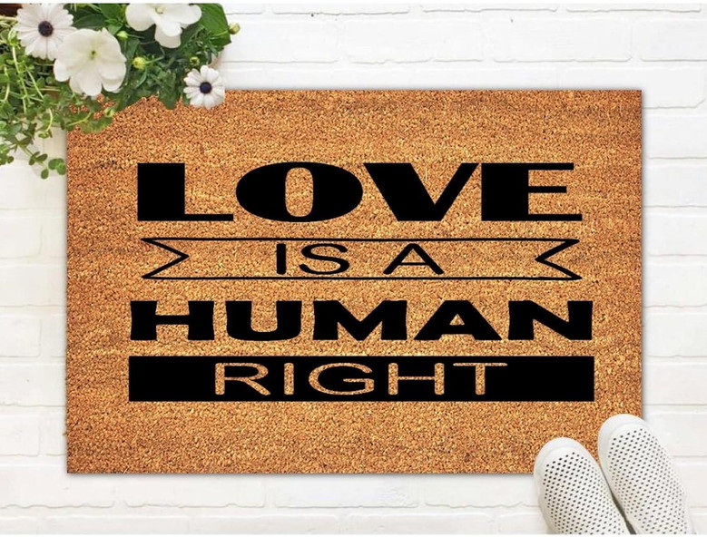 Love Is A Human Right Coir Mat Non-slip Backing Entryway Rugs Indoor, Funny Coir Doormat Entry Mat Custom Door Mats For Front Door Love Is A Human Right Coir Mat Non-slip Backing Entryway Rugs Indoor, Funny Coir Doormat Entry Mat Custom Door Mats For Front Door