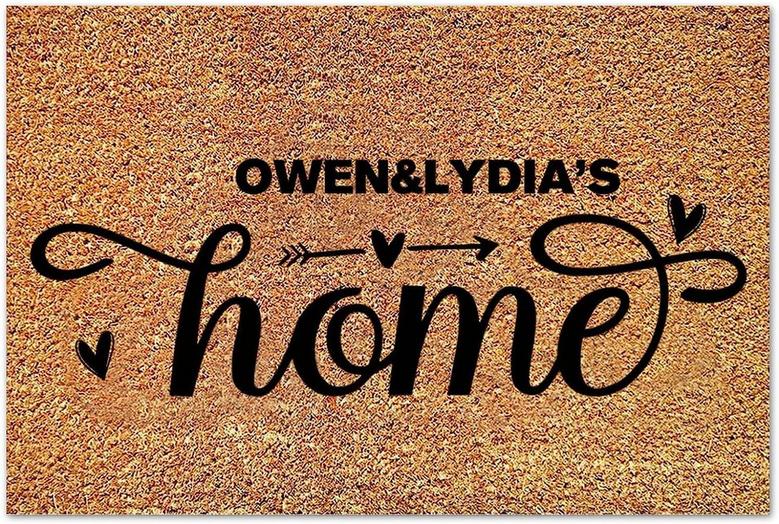 Personalized Name Home Coir Door Mats, New Home Gifts Quotes Funny Doormats Front Porch Rug Farmhouse Home