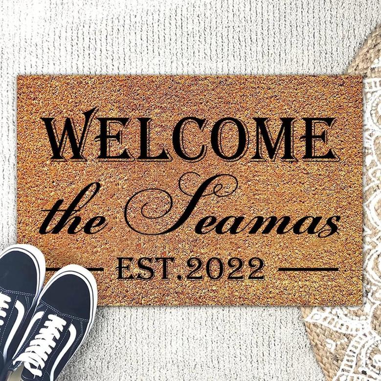 Personalized Welcome Family Name Est.2022 Rectangular Coir Doormat Doormats, Closing Gift Inspirational Quotes Funny Door Mats For Entrance Front Door Outside Entry Porch