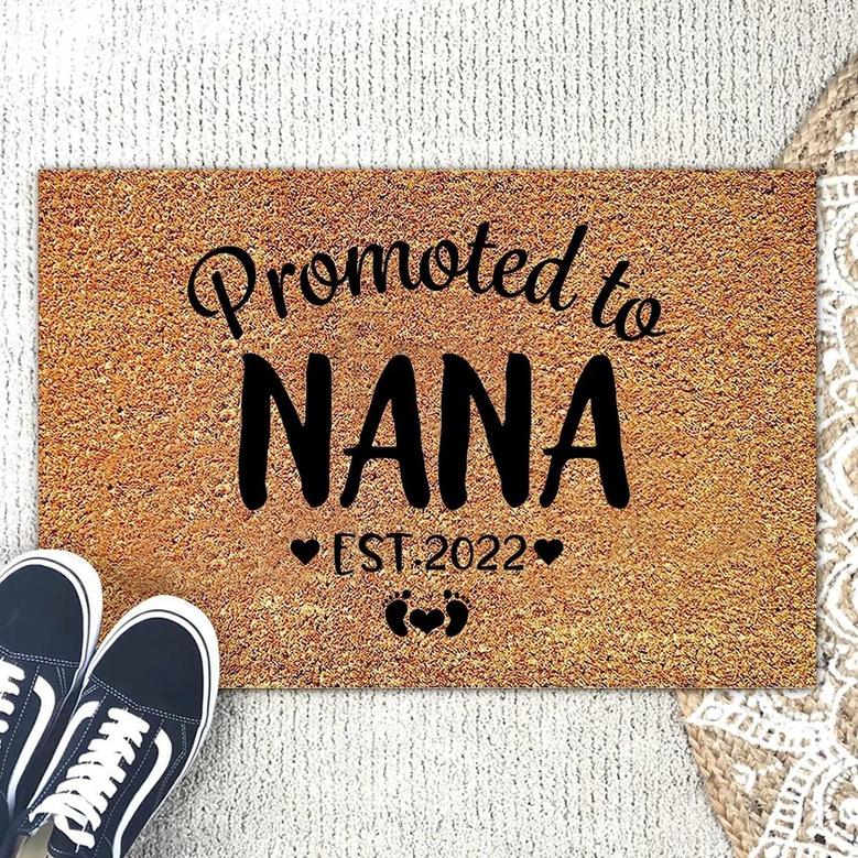 Promoted To Nana Custom Personalized Coir Doormats Mats, Gifts For Family Inspirational Saying Funny Door Mats For Entry Ways Garage Floors 