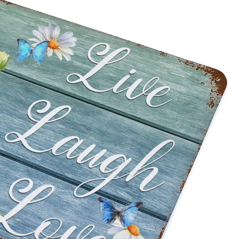 Live Laugh Love Sign Retro Funny Home Decor Tin Sign, Vintage Quotes Wall Decor, Daisy Vase And Butterfly Tin Metal Wall Art Signs, Vintage Metal Bar Pub Poster