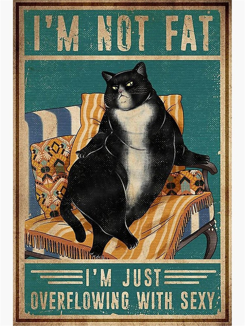 Black Cat Retro Vintage Metal Tin Signs I Am Not Fat I Am Just Overflowing With Sexy Metal Poster Home Art Wall Decor Plaque