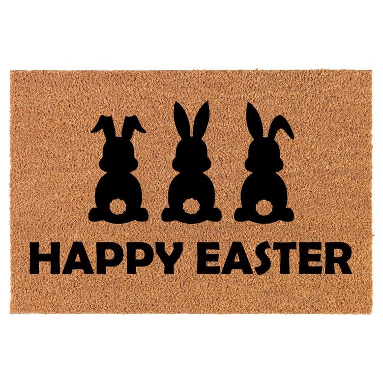Happy Easter Bunny Rabbits Coir Doormat Door Mat Entry Mat Housewarming Gift Newlywed Gift Wedding Gift New Home