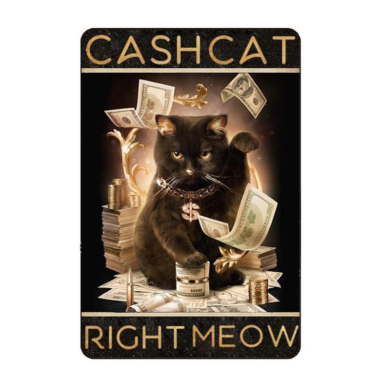 Retro Tin Sign Metal Funny Cash Cat Wealth Lucky Plaque Vintage Decor for Home Wall Art Background Posters Props
