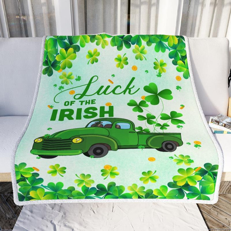 Happy Saint Patrick Day Luck of Irish Green Truck Fleece Blanket