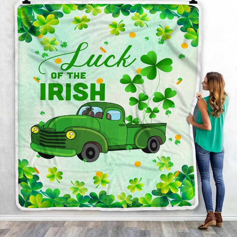 Happy Saint Patrick Day Luck of Irish Green Truck Fleece Blanket